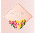 Abstract Floral Greeting card with tulips - International Women s Day - 8 March holiday background with paper cut Frame Flowers. Royalty Free Stock Photo