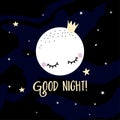 Good night - cute moon decoration. Little moon princess