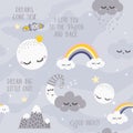 Clouds sky night scene pattern design for kids nursery Royalty Free Stock Photo