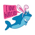 I love hunting - Hungry Shark with Easter bunny ears. Royalty Free Stock Photo