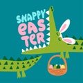Snappy Easter - Funny crocodile in Easter bunny costume with eggs