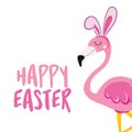 Happy Easter text with beautiful pink flamingo with Easter bunny ears Royalty Free Stock Photo