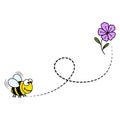 Cartoon bee flying on a dotted route