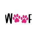 Woof - word with dog footprint. Royalty Free Stock Photo