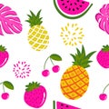 Cute tropical frutis pattern background - funny vector drawing seamless pattern.