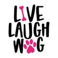 Live Laugh Wag - words with dog footprint.