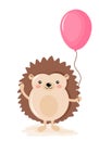 Cute hedgehog hand drawn illustration with pink rose balloon Royalty Free Stock Photo