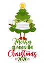 Merry quarantine Christmas 2020 - Kawaii style cute Christmas tree Royalty Free Stock Photo