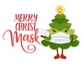 Merry Christmask Christmas Mask with Christmas tree - Awareness lettering phrase.