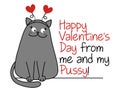 Happy Valentine`s Day from me and my pussy - Cute gray cat with hearted hairband. Royalty Free Stock Photo