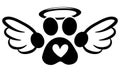 Dog footprint angel with wings, gloria, bone and footprints, paws.