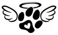 Dog or cat footprint angel with wings, gloria, bone and footprints, paws. Royalty Free Stock Photo