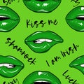 St Patrick`s Day patterni with sexy green lips. Royalty Free Stock Photo