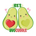 Let`s Avo Cuddle - Cute hand drawn avocado couple illustration kawaii style Royalty Free Stock Photo