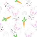 Bunny baby rabbit pattern design with bunny heads and carrots