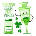 Spread luck, not Virus - Social distancing poster with text for self quarantine.
