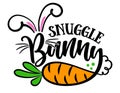 Snuggle Bunny - Cute Easter bunny design, funny hand drawn doodle, cartoon Easter rabbit.