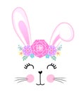 Bunny with flora headband wreath - Cute bunny drawing. Royalty Free Stock Photo