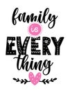 Family is everything - Lovely hand drawn calligraphy text.