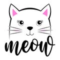 Meow - Cute Kitty drawing with meow word. Funny calligraphy for summer, spring holiday