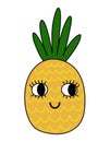 Cute pineapple fruit with lovely face Funny cartoon doodle draw.
