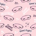 Sleeping mask pattern with good night, sweet dreams and zzz.. Royalty Free Stock Photo