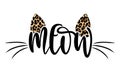 Meow - words with cat mustache. - funny pet vector saying with kitty face Royalty Free Stock Photo