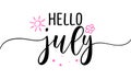 Hello July - Summer lettering, vector handwritten typography.