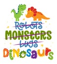 Robots, monnsters, bugs, DINOSAURS - funny hand drawn doodle, cartoon dino. Royalty Free Stock Photo