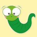 Cute green worm isolated. Back to school character smart catterpillar animal illustration