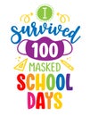 I survived 100 masked school days - Online school e-learning poster with text for self quarantine. Royalty Free Stock Photo