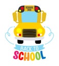 Back to School with childish yellow school bus - typography design Royalty Free Stock Photo