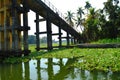 Beautiful scenery of backwaters with a pedestrial bridge in view. Royalty Free Stock Photo