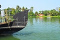 Bow of a houseboat with the scenary in the background Royalty Free Stock Photo