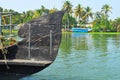 Bow of a houseboat with the scenary in the background Royalty Free Stock Photo