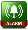 Alarm (bell icon) green square button red ribbon in middle Royalty Free Stock Photo