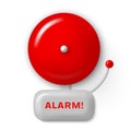 Alarm bell red realistic icon. Fire safety signal, warning, alert. Security system.