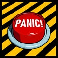 Alarm button or SOS emergency button. Big red panic button on yellow and black panel