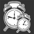 Alarm clock, analog watches. Vector in doodle and sketch style Royalty Free Stock Photo