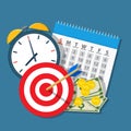 Alarm clock, calendar, target, money Royalty Free Stock Photo