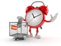 Alarm clock character with donation box Royalty Free Stock Photo
