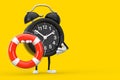 Alarm Clock Character Mascot with Life Buoy. 3d Rendering