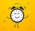 Alarm clock character smiling. Happy hour concept Royalty Free Stock Photo