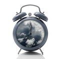 Alarm clock with cloud dial on white background Royalty Free Stock Photo