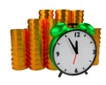 Alarm clock and coins Royalty Free Stock Photo