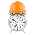 Alarm Clock with Construction Orange Hard Hat, 3D rendering