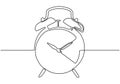 Alarm clock continuous one line drawing minimalist design on white background Royalty Free Stock Photo