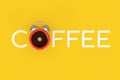 Alarm Clock Cup of Black Coffe as Coffee Sign. 3d Rendering