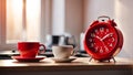 Alarm clock, cup coffee the table concept drink drink espresso traditional classic