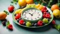 Alarm clock different fruits kitchen raw berries concept healthy control control